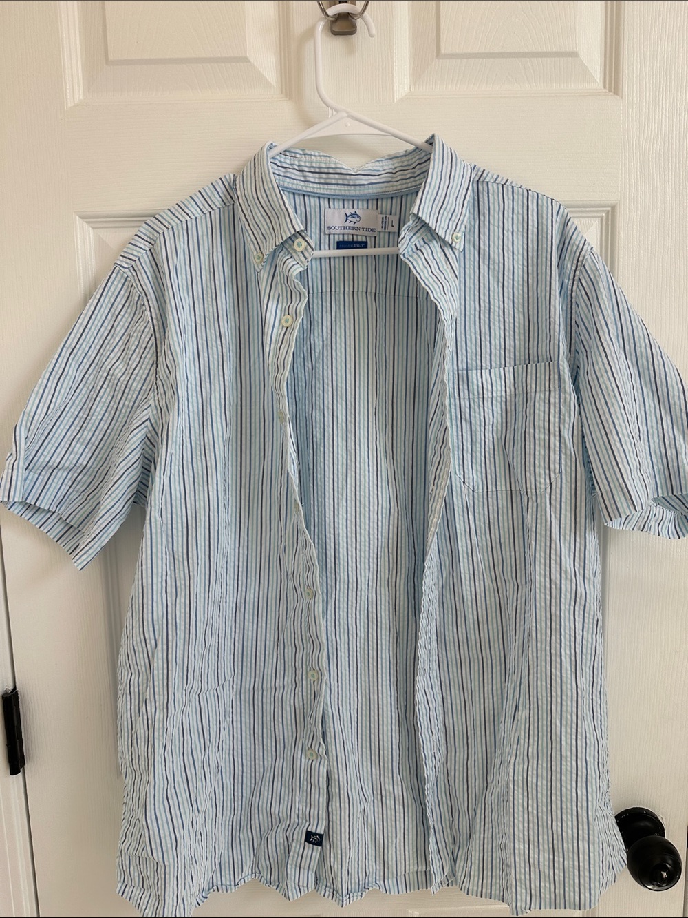 Southern Tide Light Blue & White Striped Short-Sleeve Button-Down Shirt